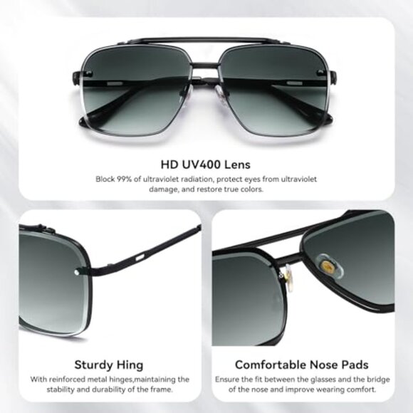 Vintage Square Aviator Sunglasses Metal Frame Gradient Lens UV400 Protection main image 8